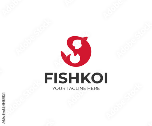 Round Koi Logo Template. Carp Vector Design. Fish Illustration