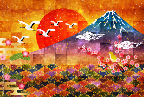 富士山　年賀状　和紙　背景