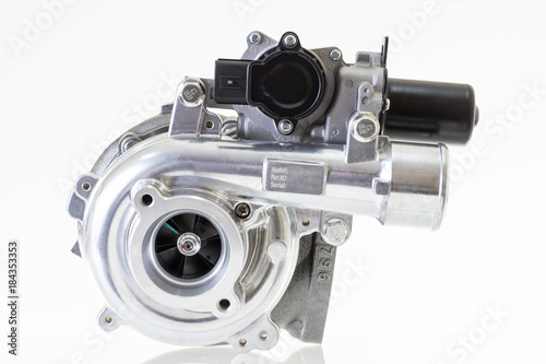 new turbocharged car engine Isolated on a light background