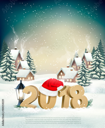 New Year Holiday background with 2018 and Santa Hat. Vector.