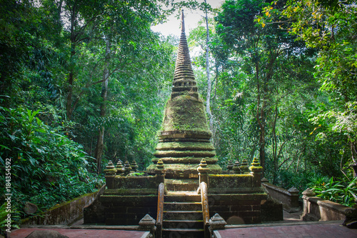 Alongkorn Chedi Pagoda located in rainforest of Namtok Phlio National Park near Phlio Waterfall at Chanthaburi Province, Thailand. photo