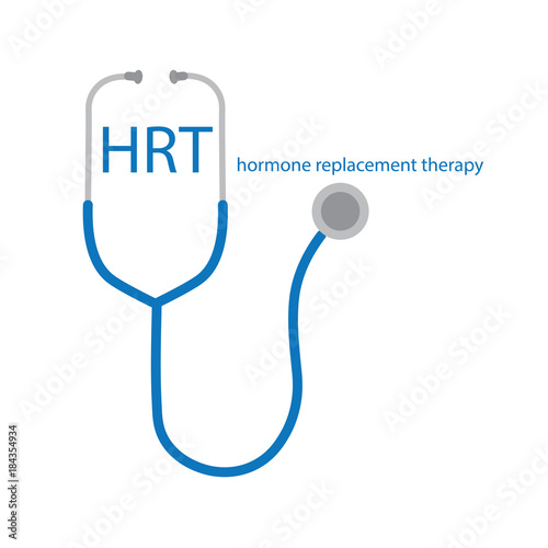 HRT Hormone Replacement Therapy text and stethoscope icon- vector illustration