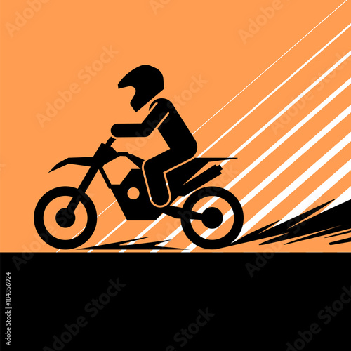 Pictogram of a person riding motorcycle on extreme road. Vector illustration of a motorcyclists.