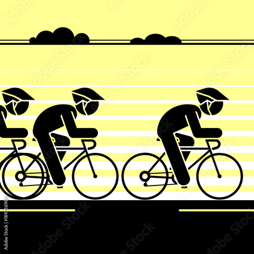Pictogram of a people riding bikes on bicycle race. Cyclist riding long distance. 