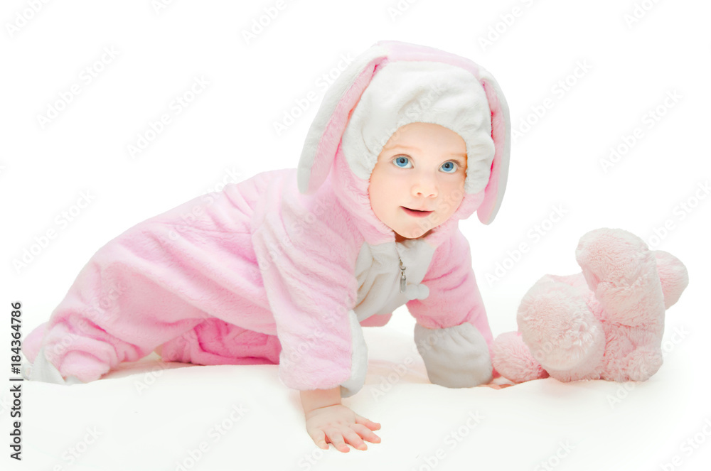 portrait of a little blue-eyed girl in a striped hoodie over a white background portrait of a little blue-eyed girl in a striped hoodie over a white background