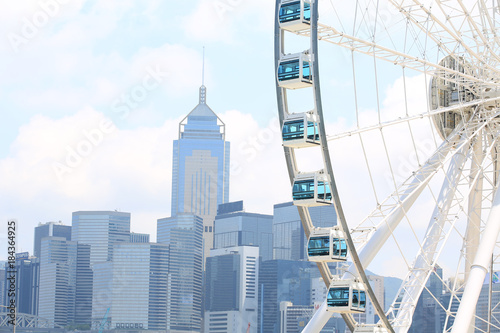 ferris wheel with the city