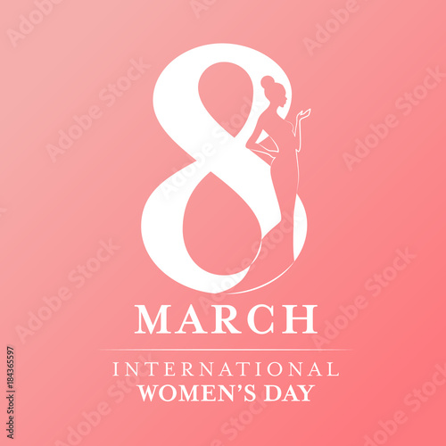 international women's day with woman lady and 8 th day sign on rose pink background