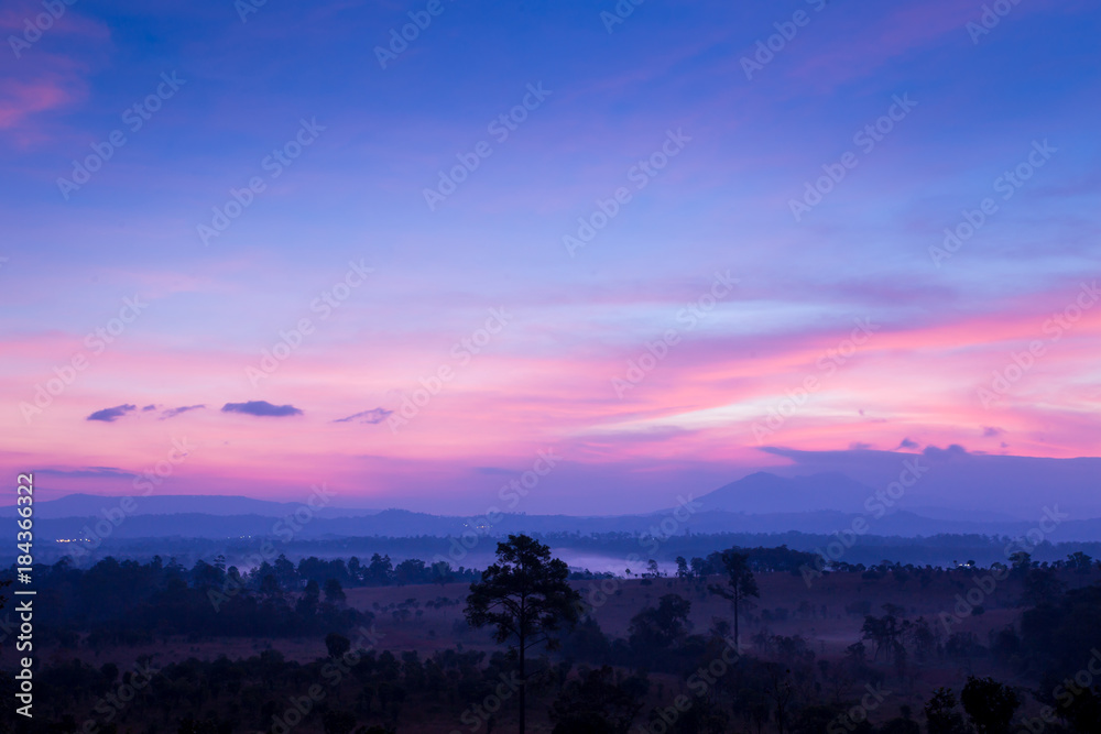 Lanscape nature sunset with fog,Thung Salaeng Luang National Park Lanscape nature sunset with fog,Thung Salaeng Luang National Park