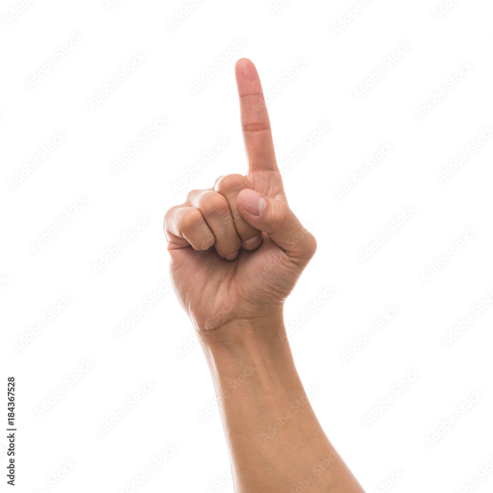 Men hand showing the number one over white background, include clipping path Men hand showing the number one over white background, include clipping path
