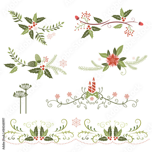 Christmas elements, lace,border and flower wreath
