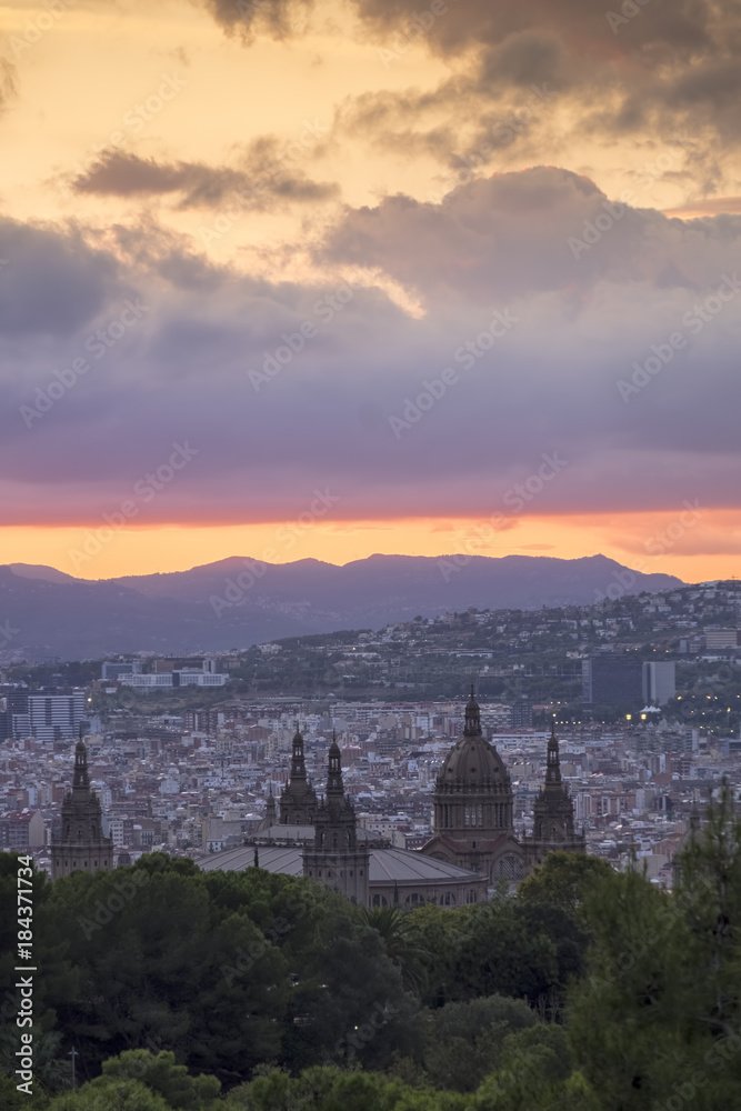 Sunset over Barcelona as viewed from Montjuic