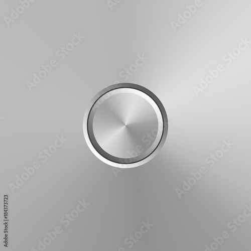 Metal button isolated on grey background. Vector realistic design element.