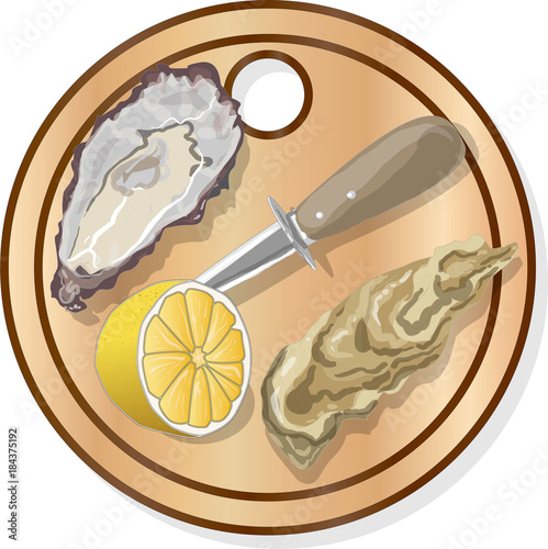 fresh oysters, lemon and wine isolated on white