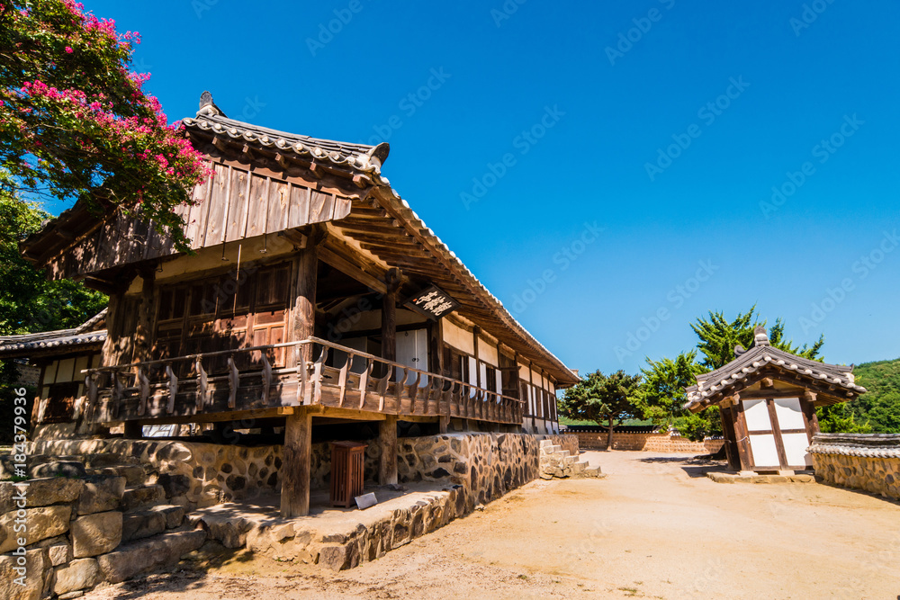 South Korea - gwangajeong Pvillion of Yangdong Folk Village. (Sign board text is 