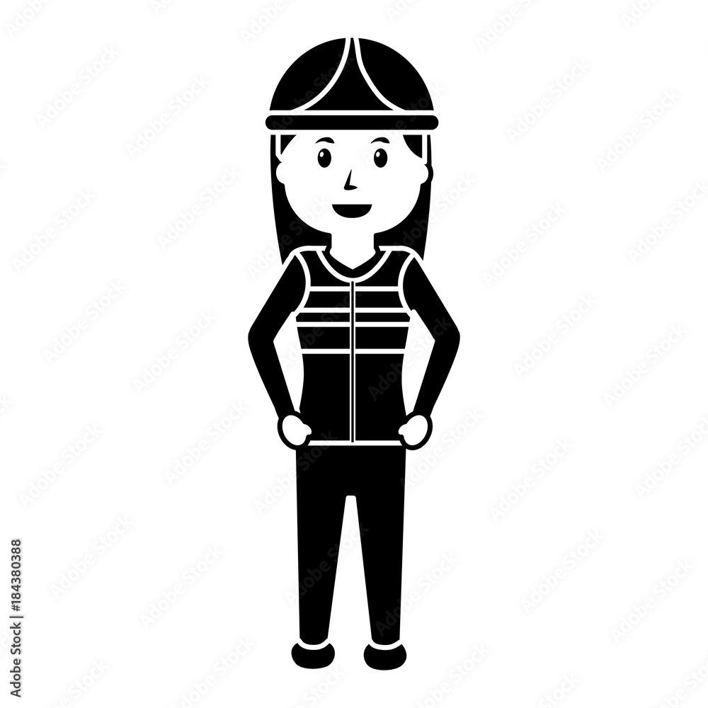 worker female construction character standing vector illustration black image