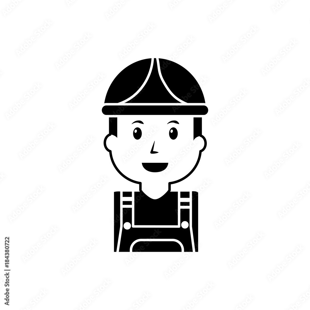 portrait worker man construction with overalls and helmet vector illustration black image