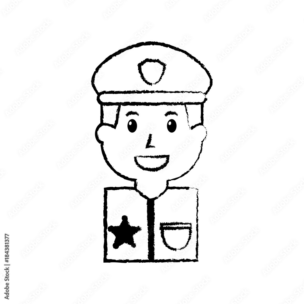 portrait policeman smiling with hat uniform vector illustration