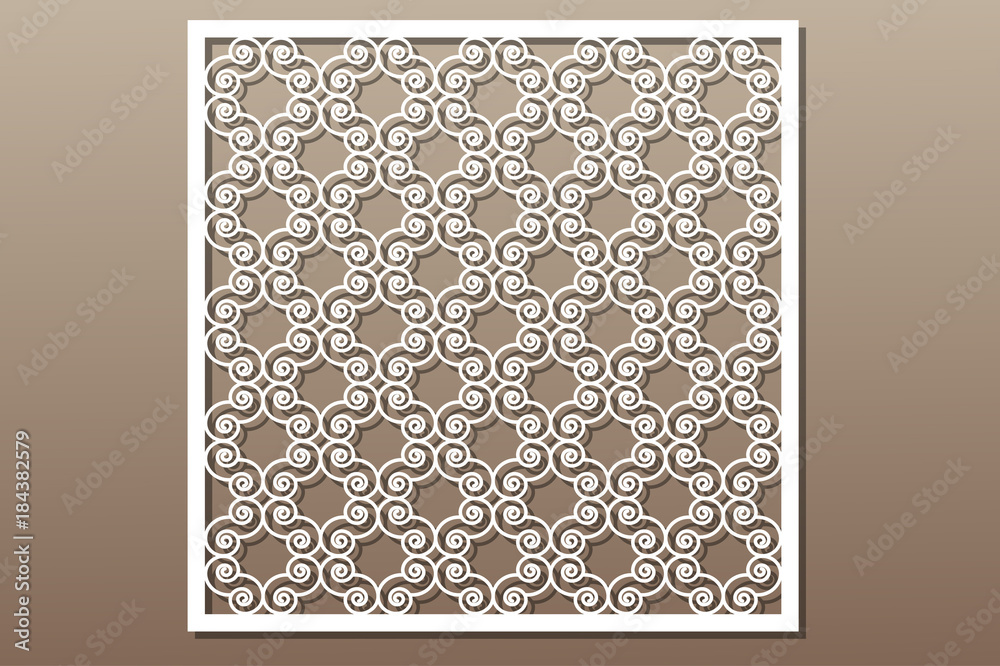 Decorative element for laser cutting. Geometric ornament pattern. Pattern quadrate lines. Ratio 1:1. Vector illustration.