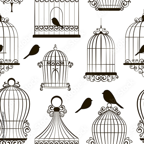 Vintage bird cages pattern