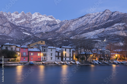Twilight in Pescarenico, Lecco, Lombardy, Italy, Europe