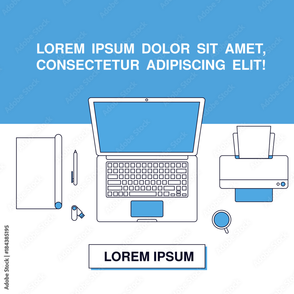 Workspace Desk Outline Style Vector