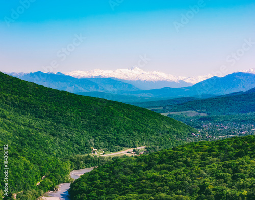 summer mountain landscape and hills in the Caucasus