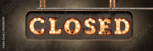 closed - light letters on a hanging retro board
