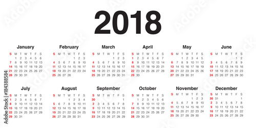 Year 2018 calendar vector design template