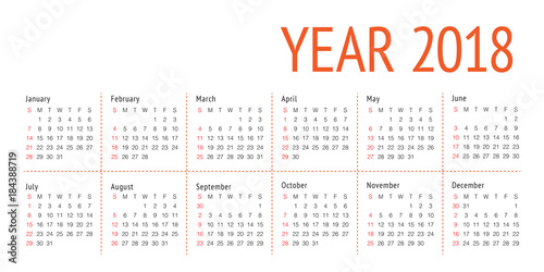 Year 2018 calendar vector design template