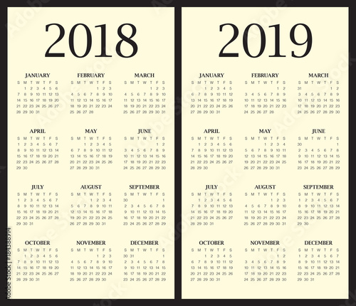 Year 2018 2019 calendar vector