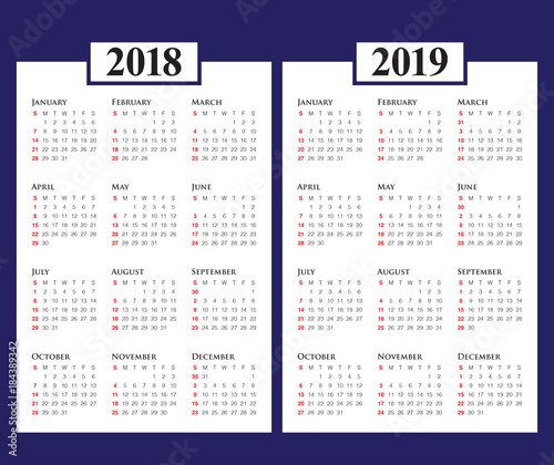 Year 2018 2019 calendar vector