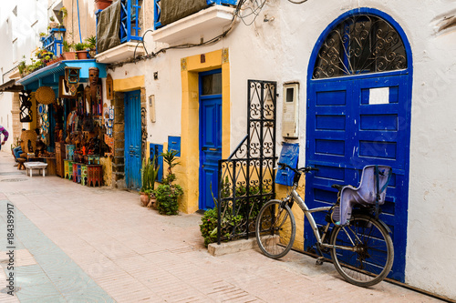 colorful street of essaouira old medina, morocco