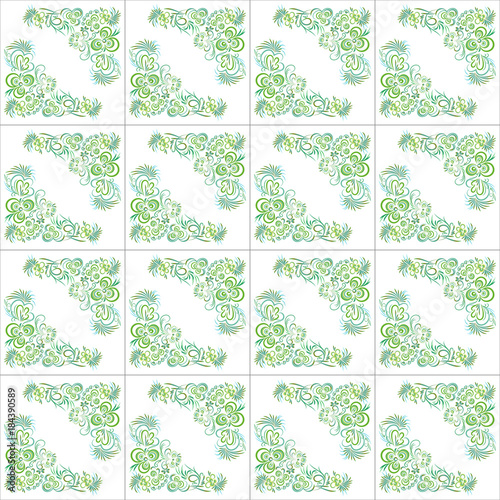 Raster seamless floral ornament in soft light green tones