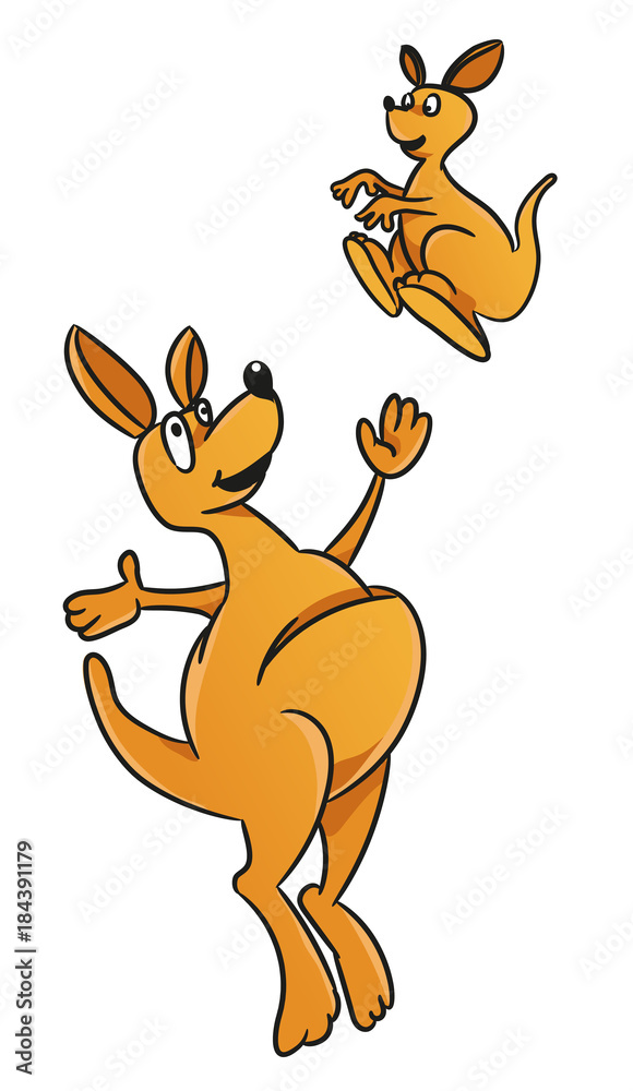 Funny kangaroo jump, vector. Mom and the child, family sports.
