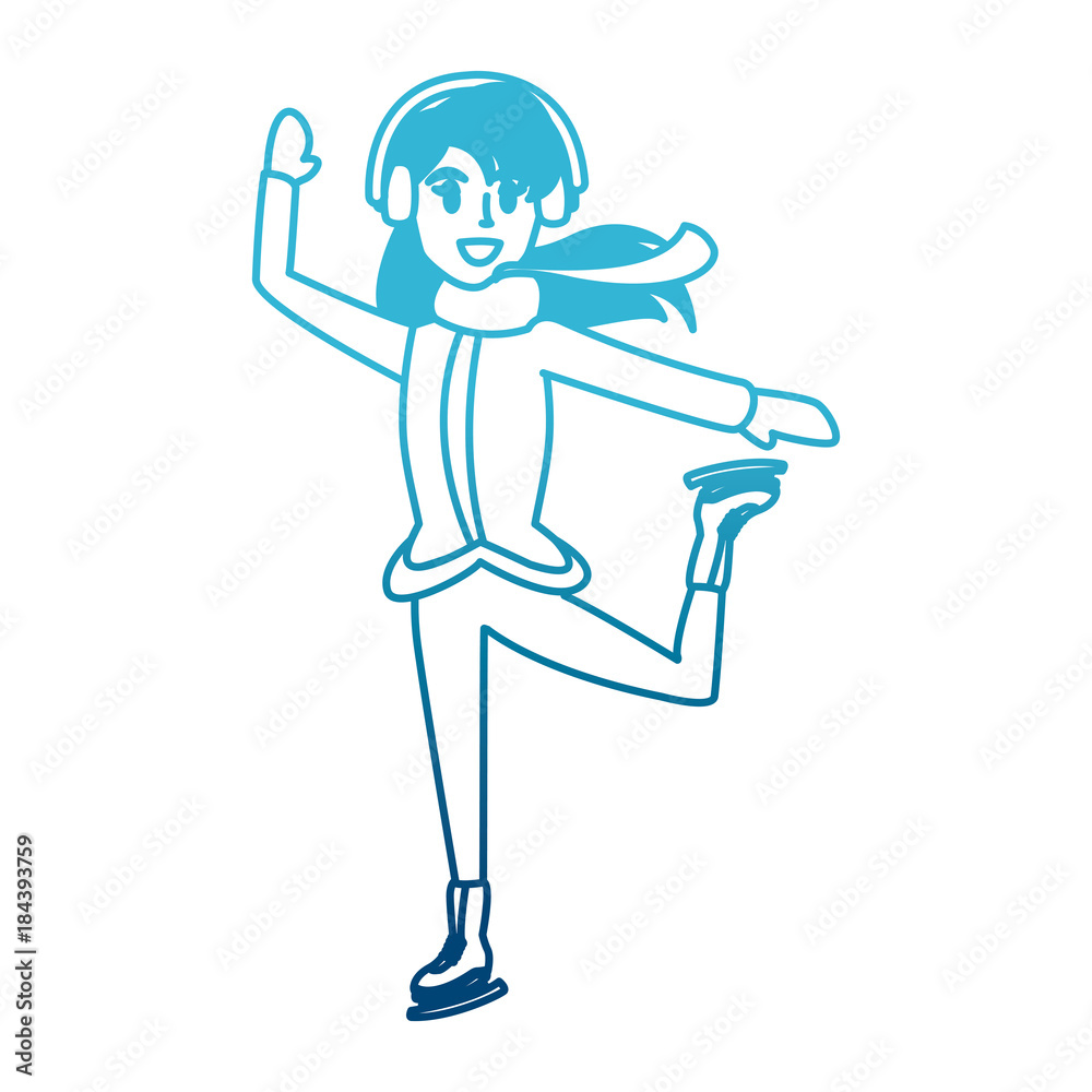 Fototapeta premium Young woman on ice skates cartoon