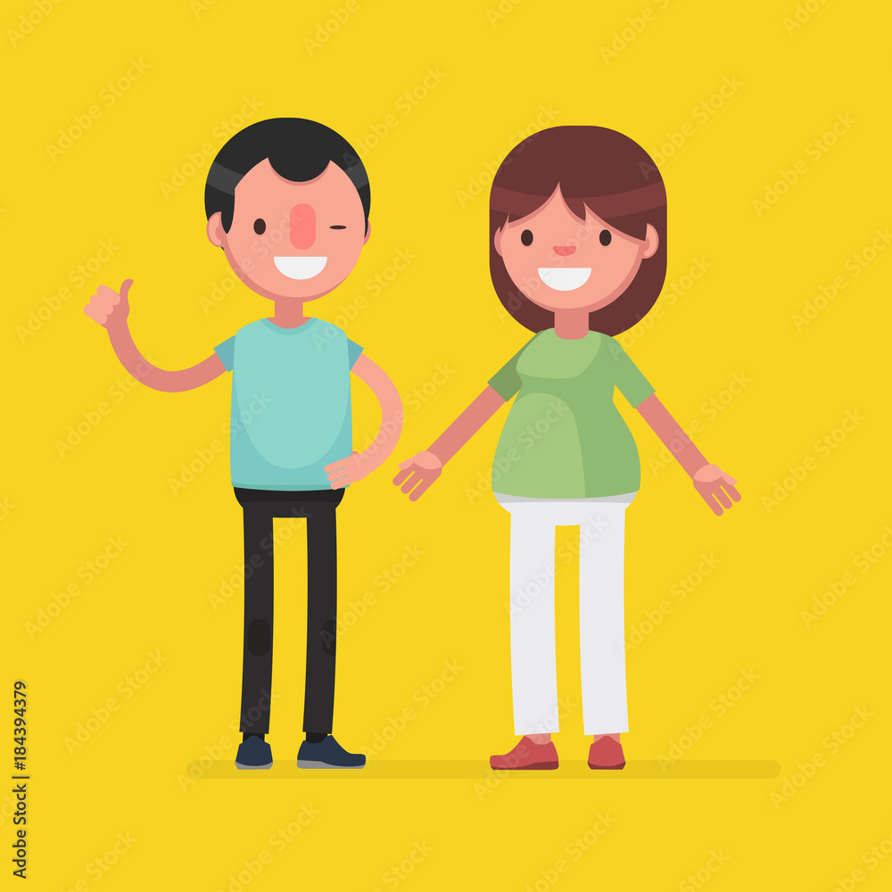 Young cute couple vector illustration