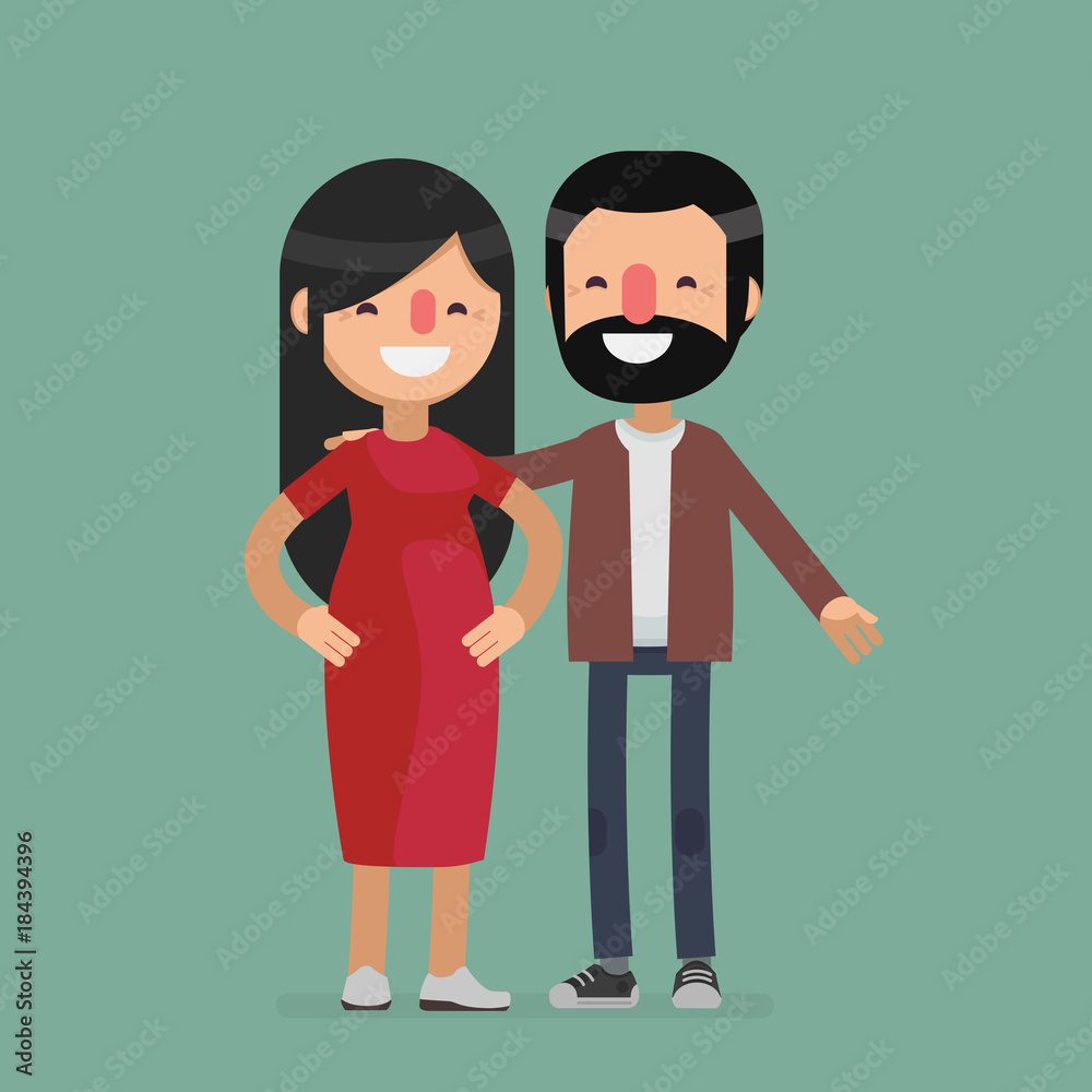 Fototapeta premium chinese / korean / japanese young cute couple vector illustration