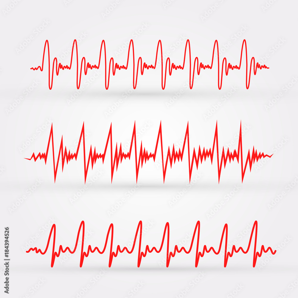 Set of red heartbeat icon. Flat heartbeat sign. Vector illustration Isolated on white background