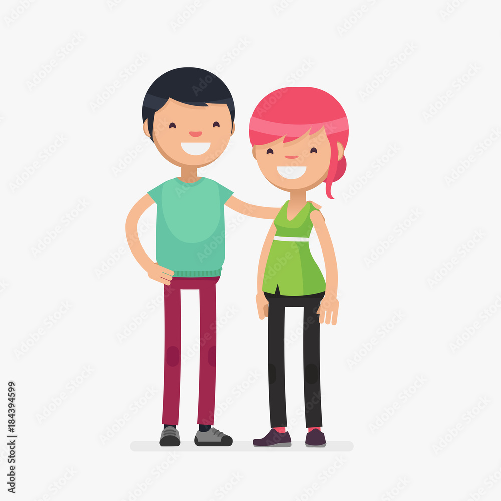 chinese / korean / japanese young cute couple vector illustration