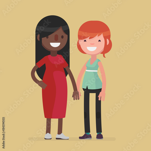 Cute lesbian couple vector illustration