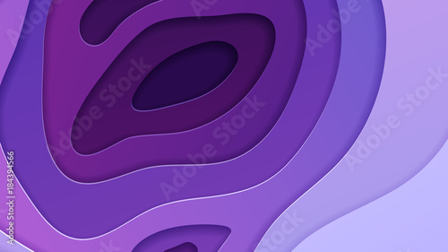 Abstract vector background in trendy ultra violet color scheme. Multi layers papercut illustration. Cut out 3d purple texture for wide screen.