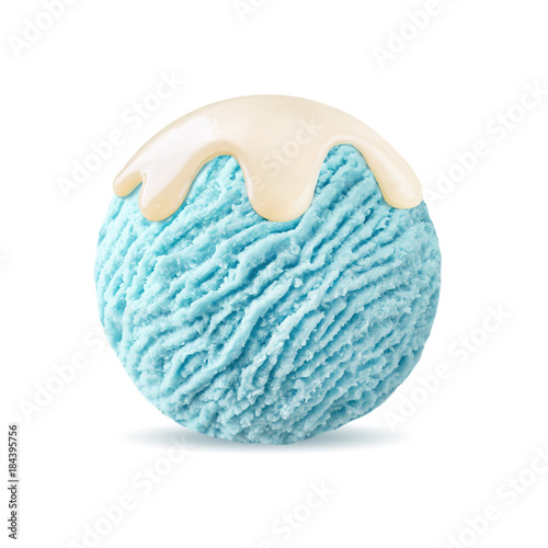 Billede på lærred smurf ice cream scoop with vanilla sauce, white syrup topping on smurfs bubble g