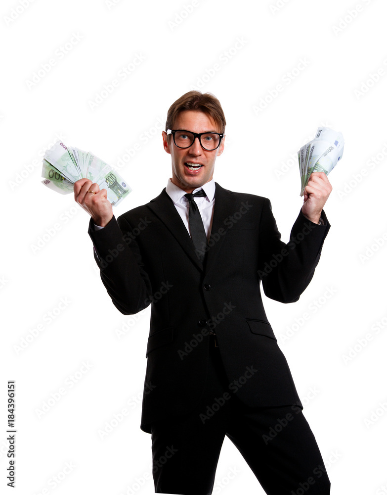 Photo of businessman in suit with money at hands Photo of businessman in suit with money at hands