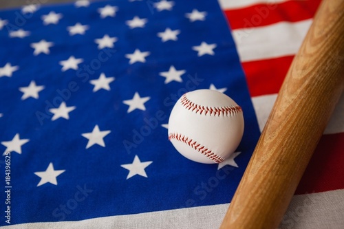 Photography Baseball bat and ball on American flag
