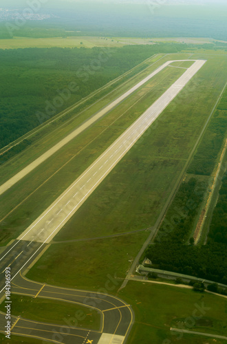 Aerial view of Munich airport in Germany. Airfield.