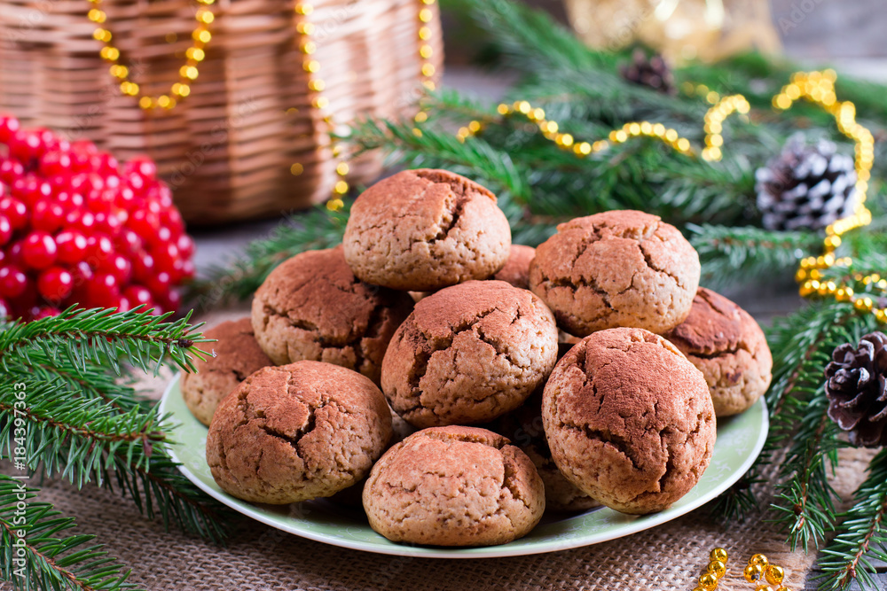 Fototapeta premium Cookies Chocolate crinkles on a festive background