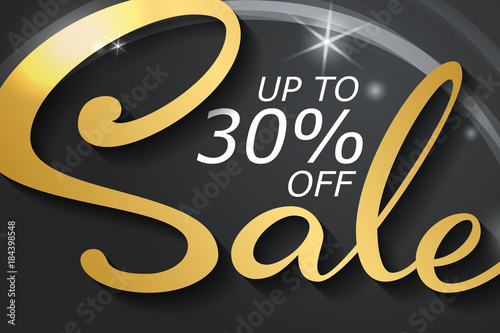 Sale banner template design in gold and gray colors. Handwritten Sale