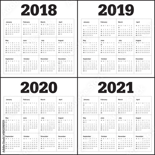 Year 2018 2019 2020 2021 calendar vector