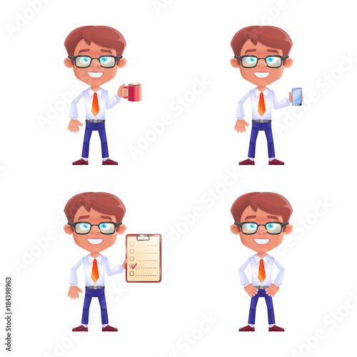 Businessman isolated. Cartoon businessman set. Vector illustration, eps 10.