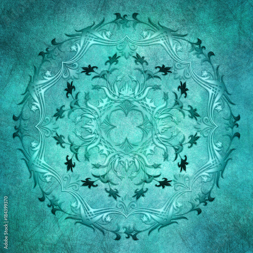 Ethnic floral mandala on grunge background.